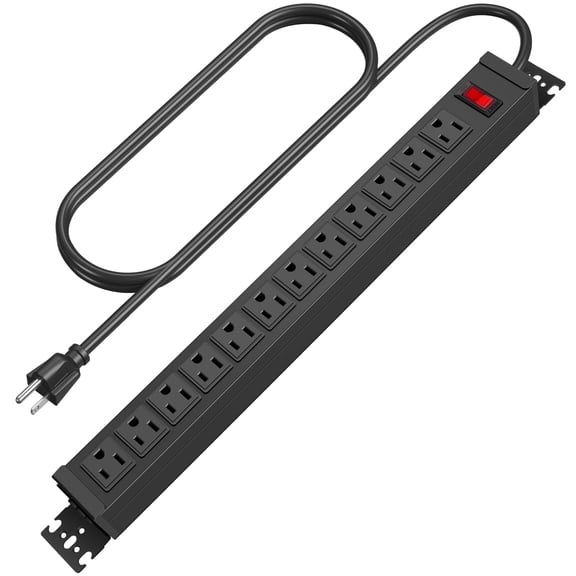 VILONG 12 Outlets Long Power Strip Surge Protector Rotating Mount, 6ft Extension Cord – for Garage, Workshop & Home Office (Black, ETL Certified)