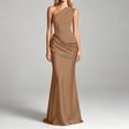 thumbnail image 2 of Bysome Women Dresses Solid Color Sleeveless Off One Shoulder Pleated Dress Summer Breathable Women Dress Size S Khaki, 2 of 5