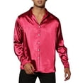 thumbnail image 1 of INSPIRE CHIC Men's Dress Satin V Neck Long Sleeves Button Down Party Shirts, 1 of 4