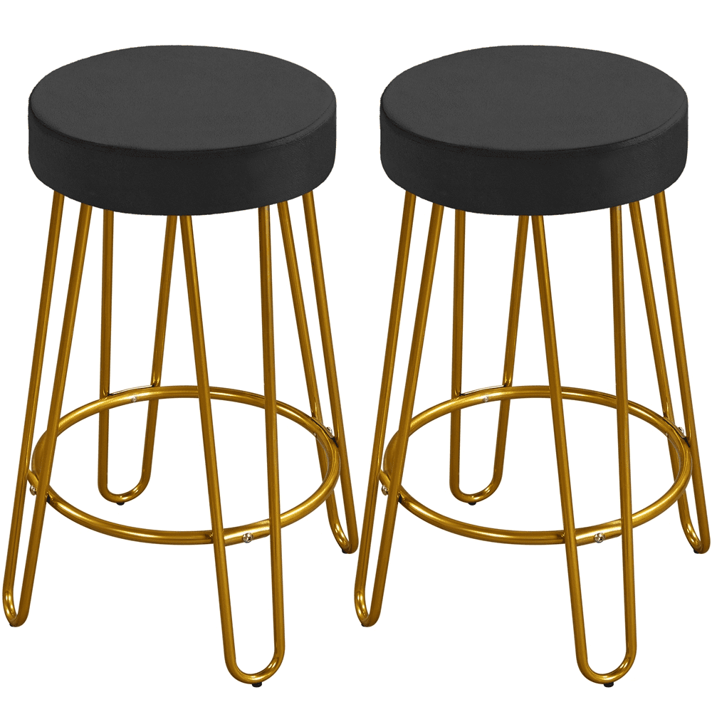 Topeakmart 2pcs 26.5''H Round Velvet Counter Stools Backless Kitchen