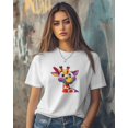 thumbnail image 3 of T Shirts for Women Short Sleeve Cotton Crewneck T-Shirt, Giraffe Colorful Painting Tee Tops Casual Basic T-Shirts, XS-5XL White XL, 3 of 7