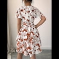 thumbnail image 4 of Vestidos de Verano para Mujer, con Estampado Floral, Escote en V y Volantes, Estilo Informal de , Vestido Fluido y Cruzado para Rojo Ladrillo S, 4 of 8