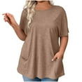 thumbnail image 3 of Top de encaje color crema,Blusa informal de manga corta con botones, cuello redondo, poliéster, talla grande, largo normal para mujer, sopatenor, 3 of 9