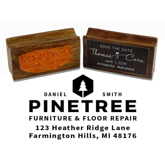Printtoo Custom Pine Tree Logo Shop Name Address Personalized Business Wood Mounted Rubber Stamp