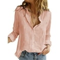 thumbnail image 1 of Inevnen Womens V Neck Button Down Linen Shirts Long Sleeve Blouses Roll Up Casual Work Plain Solid Tops, 1 of 6