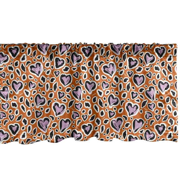 Ambesonne Leopard Print Valance Pack of 2, Hearts and Love Words, 54"X18", Burnt Orange and Lilac