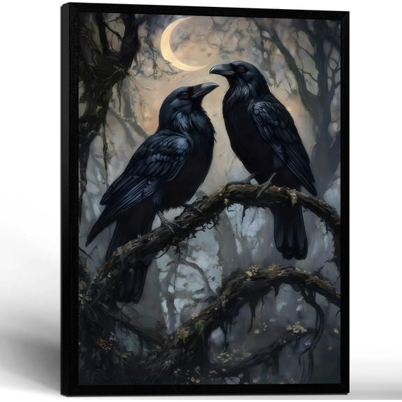 Gothic Raven Moon Wall Art, Dark Bird Wall Art