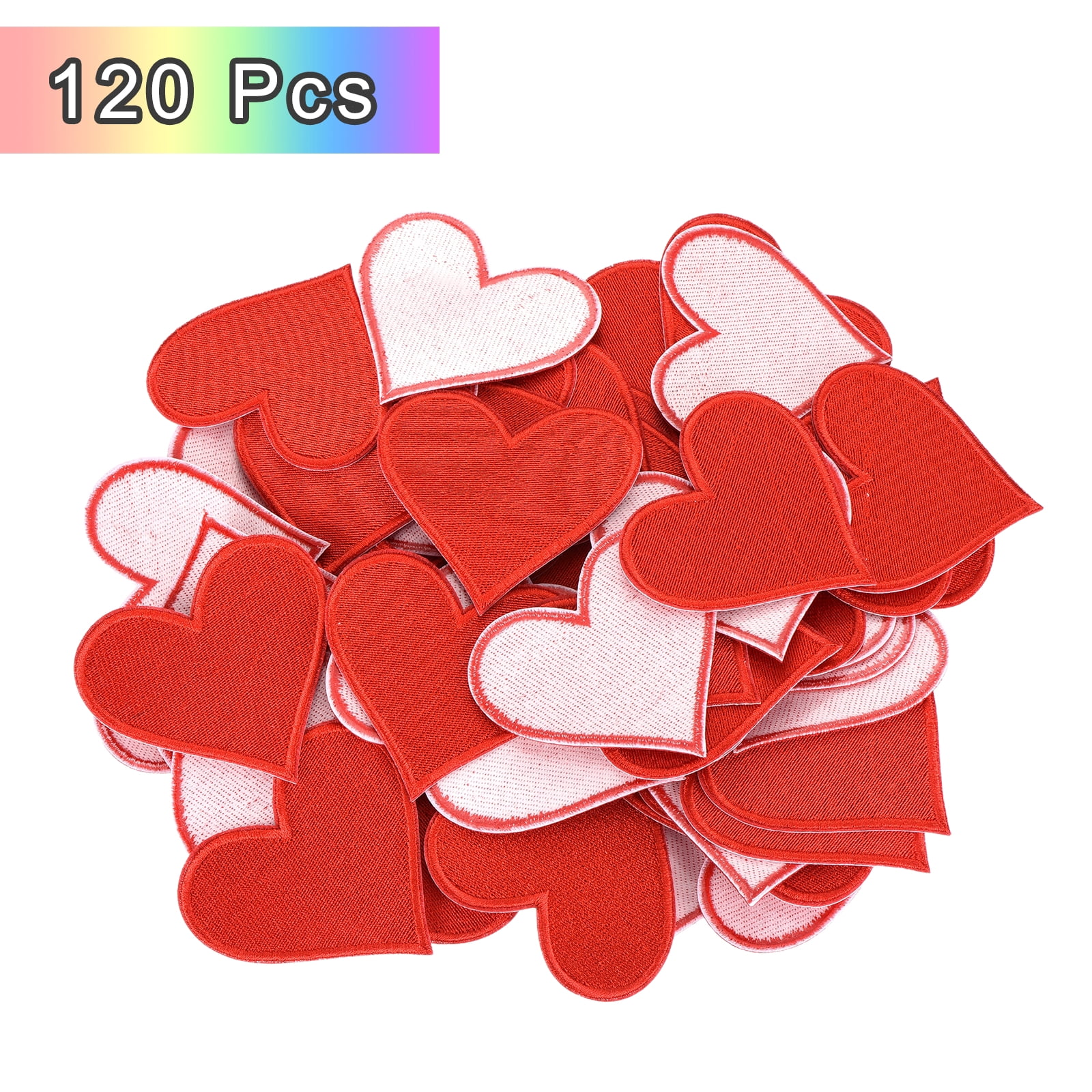 Heart Shaped Iron on Patches 6.8x7cm Embroidered Sew Patches Appliques for Clothing Repair Backpack Shoes Decoration Bright Red 120Pcs