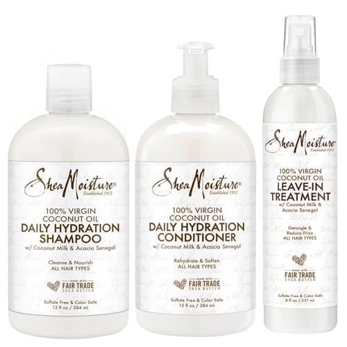 SheaMoisture Shampoo & Conditioner   Leave-in Treatment, Daily Hydration with Coconut Oil, Hair Detangler, Frizz Control, Cruelty-Free (3 Piece Set)