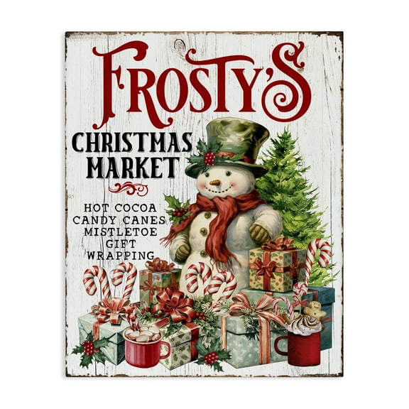 Stupell Industries Frosty's Christmas Market Holiday Painting Gallery Wrapped Canvas Art Prints Wall Art, 16 x 20