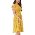 thumbnail image 4 of INSPIRE CHIC Valentine's Day Women's Dresses Cap Sleeves Smocked Floral Summer Midi Sundress XL Yellow, 4 of 7