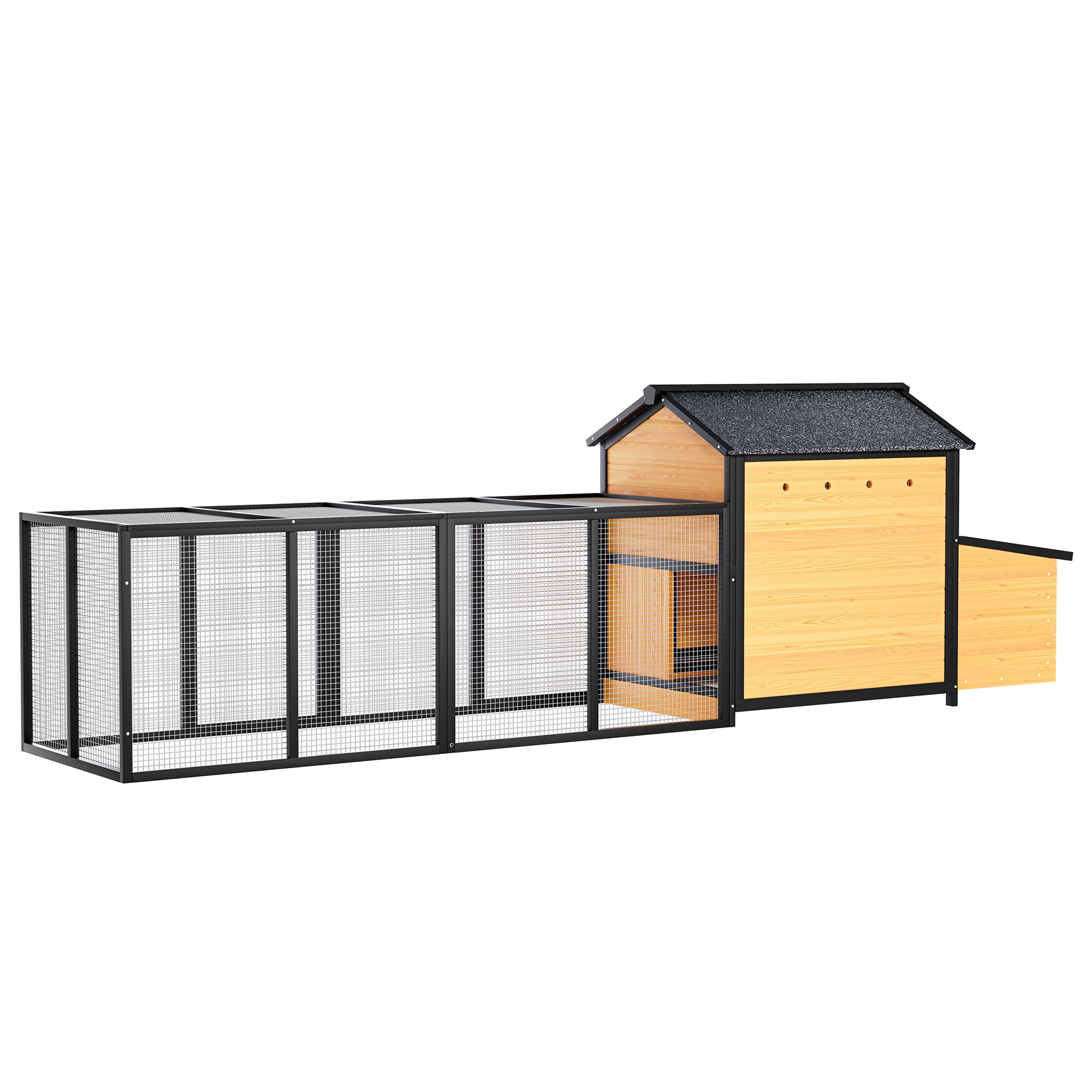 Pefilos 118" Outdoor Large Chicken Coop, Wooden Hen House with Pull-out Tray, Runs and Chicken Nesting Box Rabbit Hutch Bunny Cage, Yellow