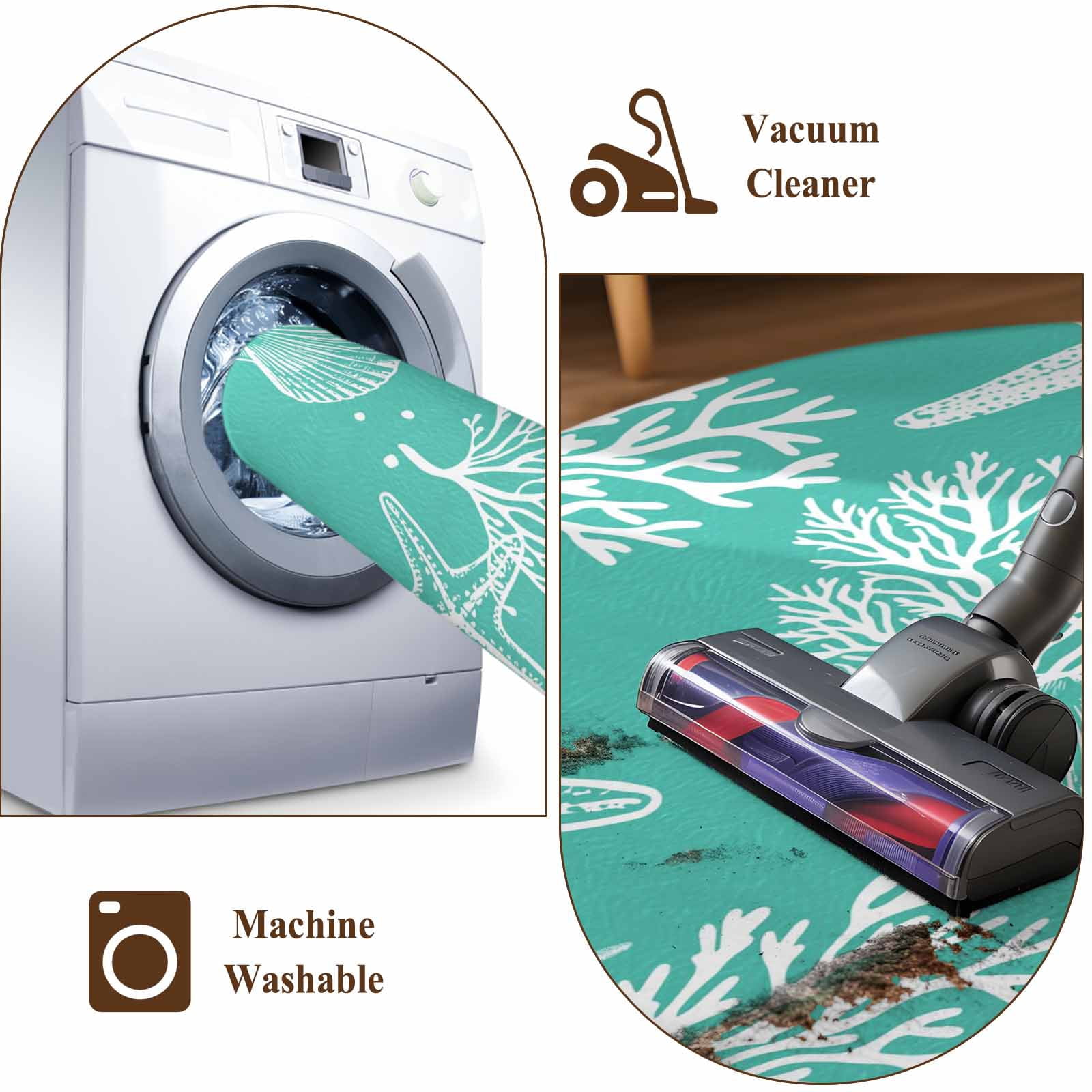 Teal Coastal Area Rugs 5'x7', Washable Small Throw Rugs for Laundry Room Playroom, Nautical Beach Starfish Coral Summer Indoor Outdoor Rug Non-Slip Low Pile Carpet Runner Reversible Floor Mats