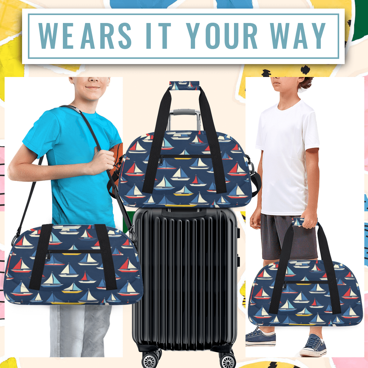 Herdesigns Ocean Sailboat Sports Duffle Bag for Women & Men, Gym Bag Dance Bag Overnight Bag Carry On Weekender Travel Bag