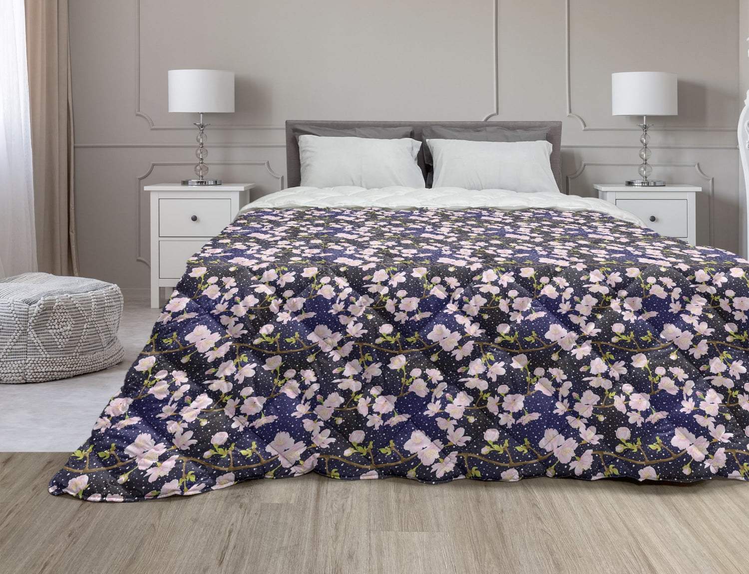 Japanese Pink Down Alternative Comforter, Flying Cranes and Romantic