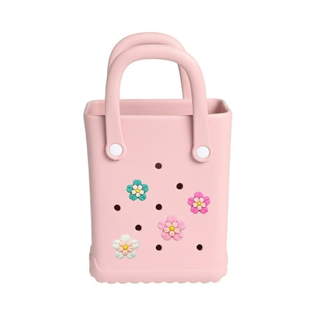 Mini Travel Tote Bag for Girls Rubber Beach Bag Medium Large Capacity Summer Beach Bags Graphic Tee Eva Swim Bag Pink