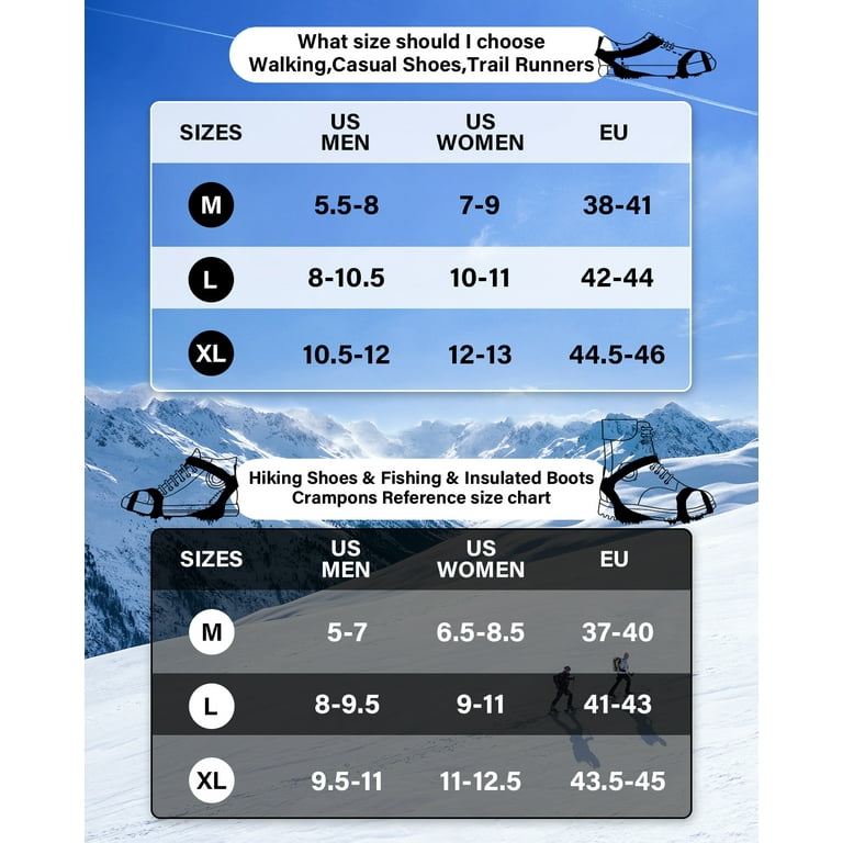11 Spikes Crampons,Stainless Steel Anti-Slip Microspikes,Ice