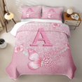thumbnail image 2 of meiyoeat Pink Glitter Butterfly Monogrammed A Twin Quilt Set for Girls, Sparkle Floral Initial Letter Twin Coverlet Set, 2-Piece 1 Bedspread and 1 Pillowcase, 2 of 7