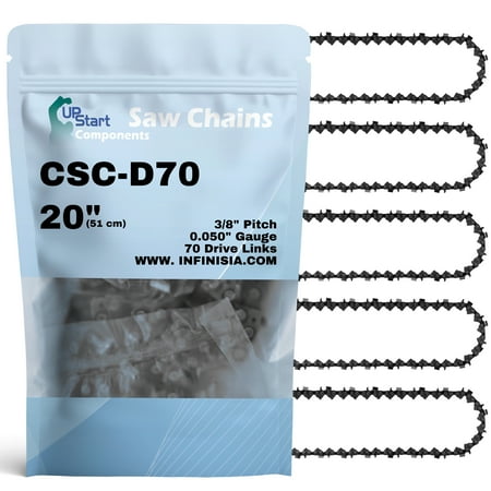 

5-Pack 20 Full Chisel Chainsaw Chain D70 Replacement for Makita DCS5200i Chainsaws - (20 inch 3/8 Pitch 0.050 Gauge 70 Drive Links)