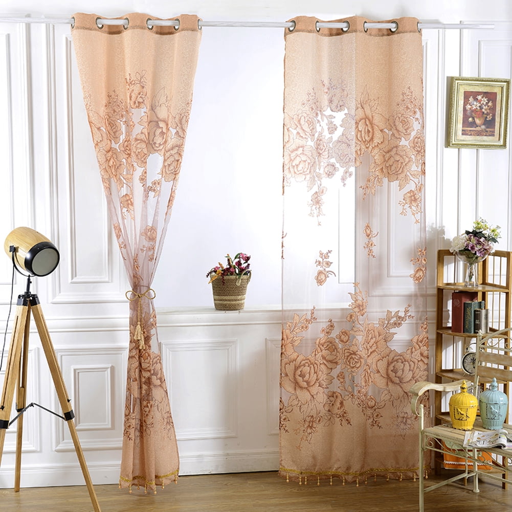 US Peony Pattern Voile Curtains Curtains Sheer Tulle Curtain Window Room Living