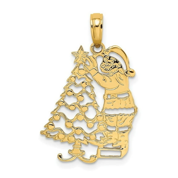 Auriga Fine Jewelry 14K Yellow Gold Polished Christmas Tree & Santa Charm Pendant for Women (L-24.9 mm,W-15.4 mm)