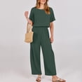 thumbnail image 4 of RYRJJ Womens Cotton Linen Summer Jumpsuits Dressy Casual One Piece Outfits Short Sleeve Crewneck Wide Leg Long Pants Rompers with Pockets(Army Green,XXL), 4 of 8