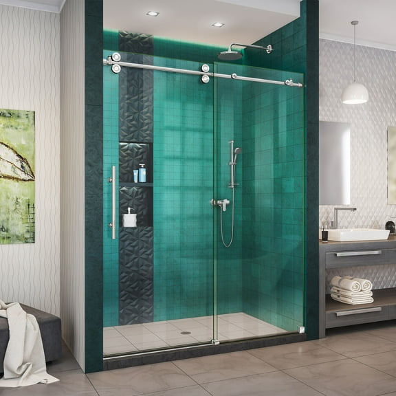 DreamLine Enigma-XO 50-54 in. W x 76 in. H Fully Frameless Sliding Shower Door in Polished Stainless Steel