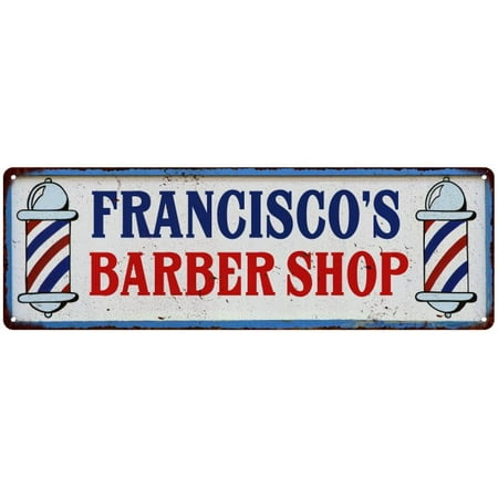 Francisco S Barber Shop Hair Salon Vintage Look Metal Sign Retro