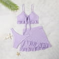 thumbnail image 5 of WREESH Women's Conservative & Fashionable High Waisted Solid Color Split Two-Piece Bikini Swimsuit Set for Beach Purple, 5 of 7