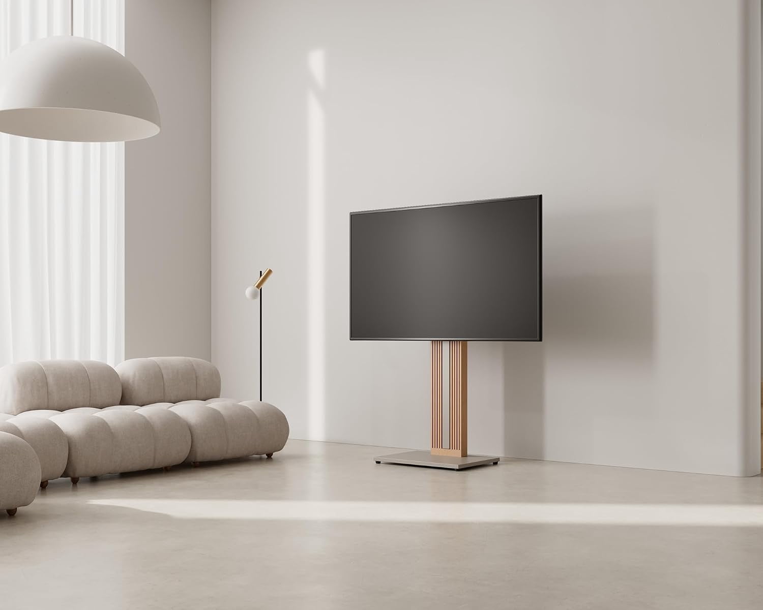 FITUEYES Zen Series Floor TV Stand for 32–65 Inch TVs, Gray & Light Wood, Hidden Storage