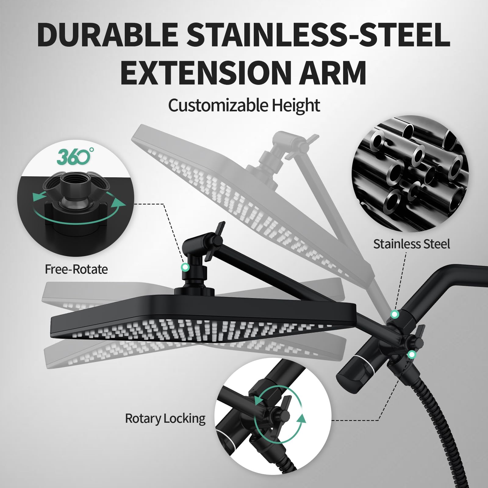 12 Inch Wide Rain Shower Head With Filtered Handheld Combo  High Rainfall 9 Spray Modes 9-inch Extension Arm Comes Filter Removes Chlorine(black)