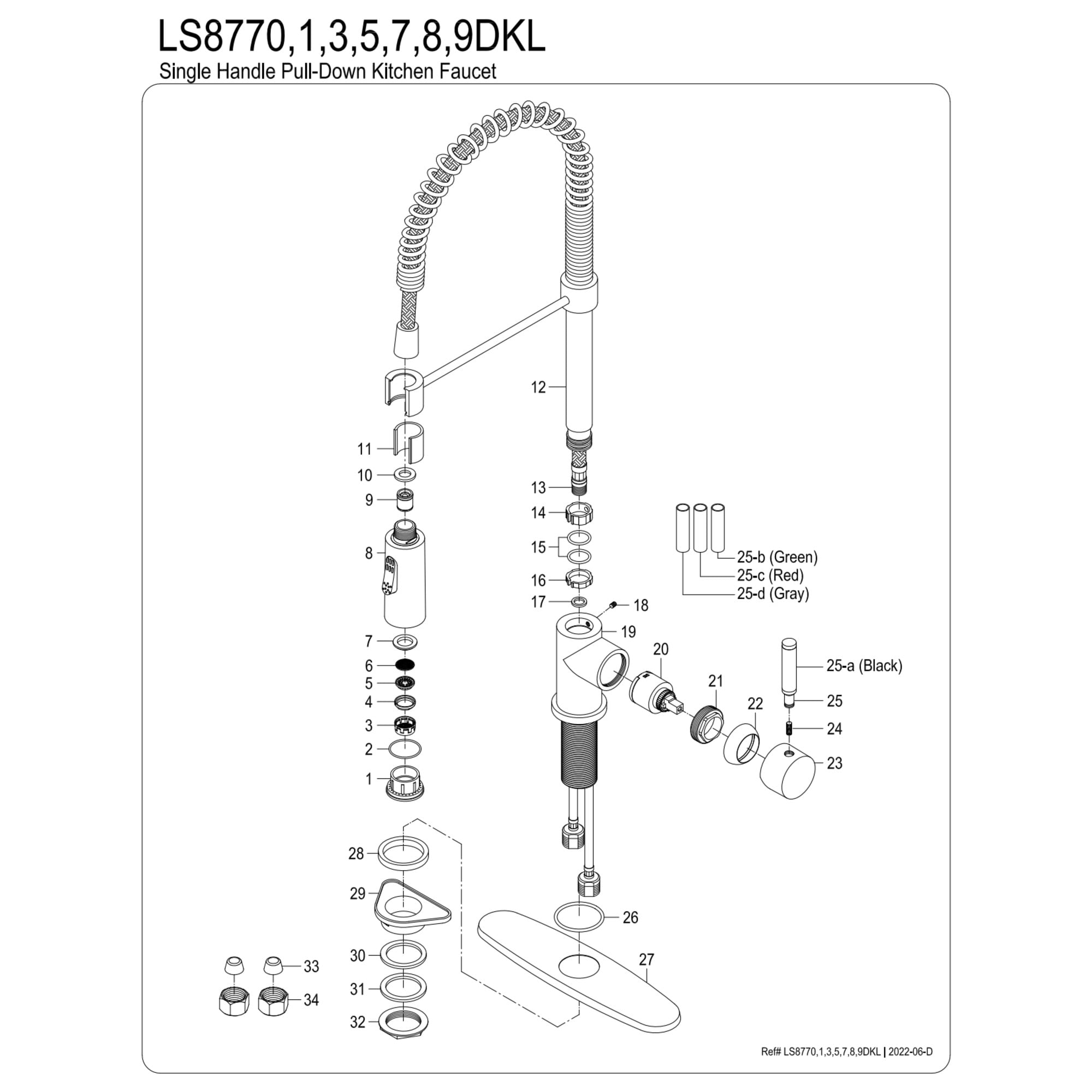 Gourmetier LS8779DKL Kaiser Single-Handle Deck-Mount Pre-Rinse Kitchen Faucet, Matte Black/Brushed Nickel