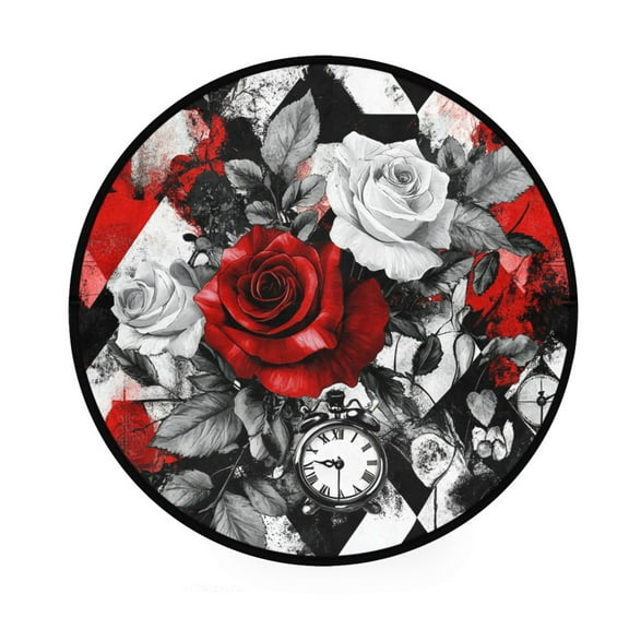 BZSMCE Round Decorative Floor Mat Crimson Dreams Pattern 36.2IN