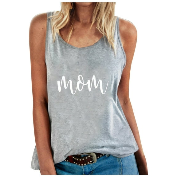 Fengqque Women's Casual Fashion Loose Round Neck MOM Print Undershirt Tops