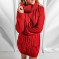 thumbnail image 2 of Vestido casual de punto con cuello alto y manga larga con bolsillo Vestido tipo suéter suelto para mujer Rojo L, 2 of 6