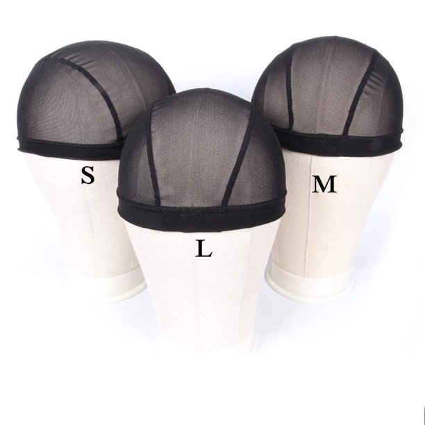 Zqian Beauty Gorros de cúpula de malla pequeña para pelucas, 6 piezas, gorro de peluca de cúpula de malla transpirable elástica, gorros de peluca negros de spandex para hacer pelucas (6 piezas negro S