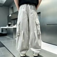 thumbnail image 5 of FRSASU Boy's Baggy Cargo Pants Elastic Drawstring Parachute Pants Casual Loose Fit Joggers Hiking Pants with Pockets White-A, 5 of 6