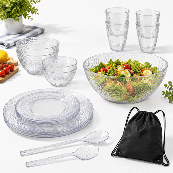Clear 20 Piece Tableware Dinnerware Set Service For 4 With Salad Serving