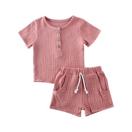

Izhansean Toddler Kids Baby Girl Boy Clothes Set Cotton Linen T-shirt Top Shorts Outfits Pink 18-24 Months