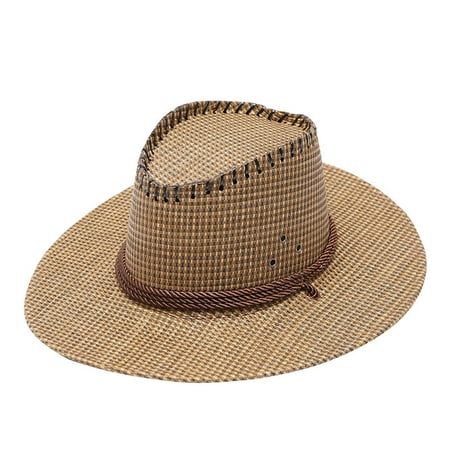 

Heiheiup Adult Casual Plaid Summer Western Fashion Cowboy Sun Hat Wide Brim Travel Sun Cap Western Hats for Women