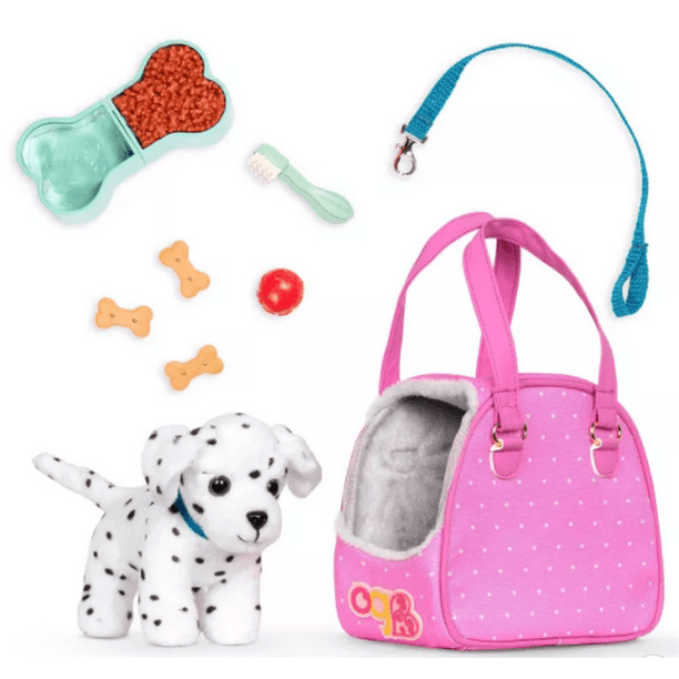Our Generation Hop In Dog Carrier and Pet Plush Puppy Dalmatian for 18