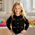 thumbnail image 3 of HUANBAI Girls Sweaters Soft Knit Cardigan With Bow Detail Comfortable Lightweight Open Front Cover Up For Everyday Wear Long Sleeve Sweater 100, 3 of 5