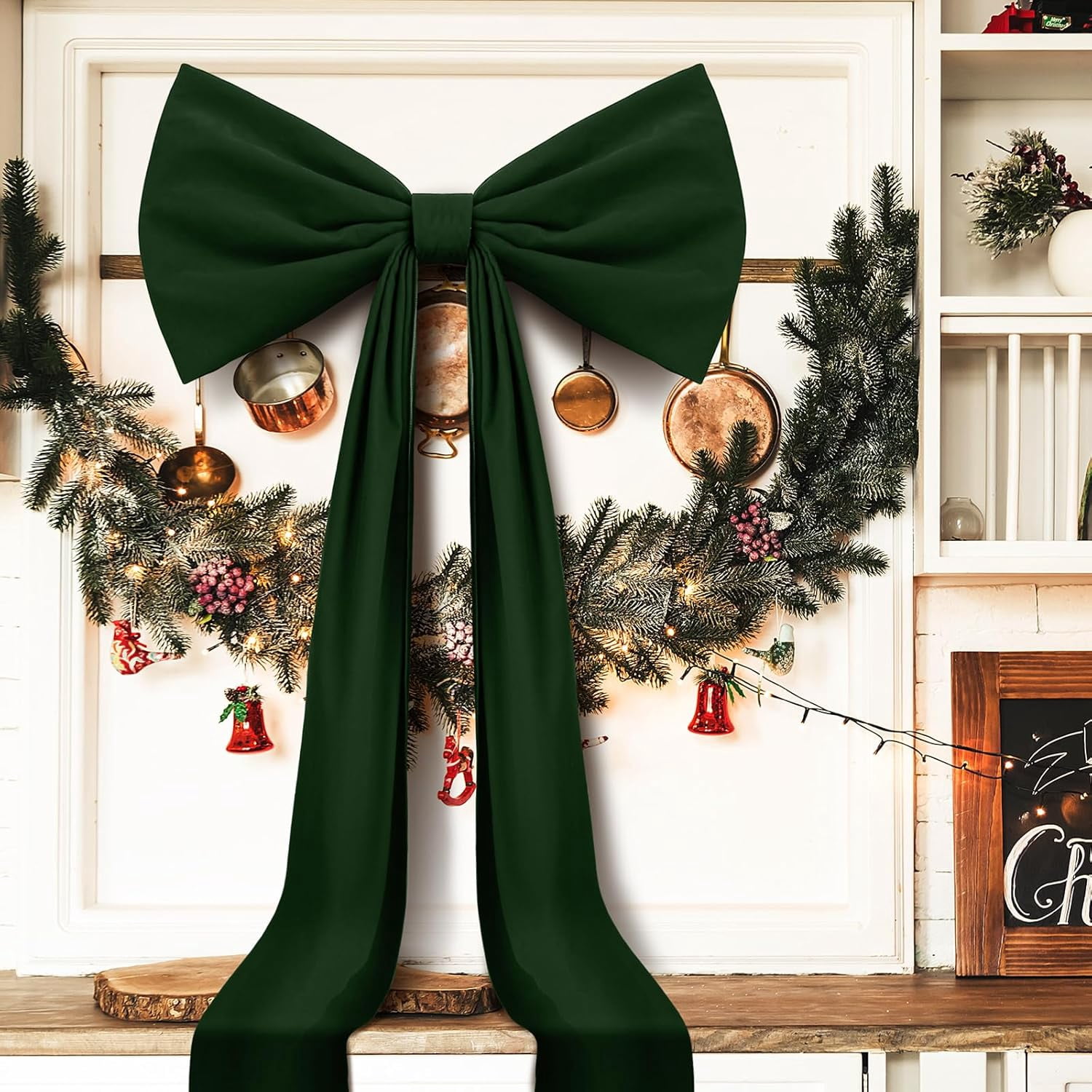 Guvpev 6FT Christmas Bows - Extra Large Deep Green Velvet Bows for Christmas Tree Decor, Giant Xmas Tree Toppers Bows for Home, Windows, Mantel, Birthday, Wedding, Valentine's Day Party Decorations