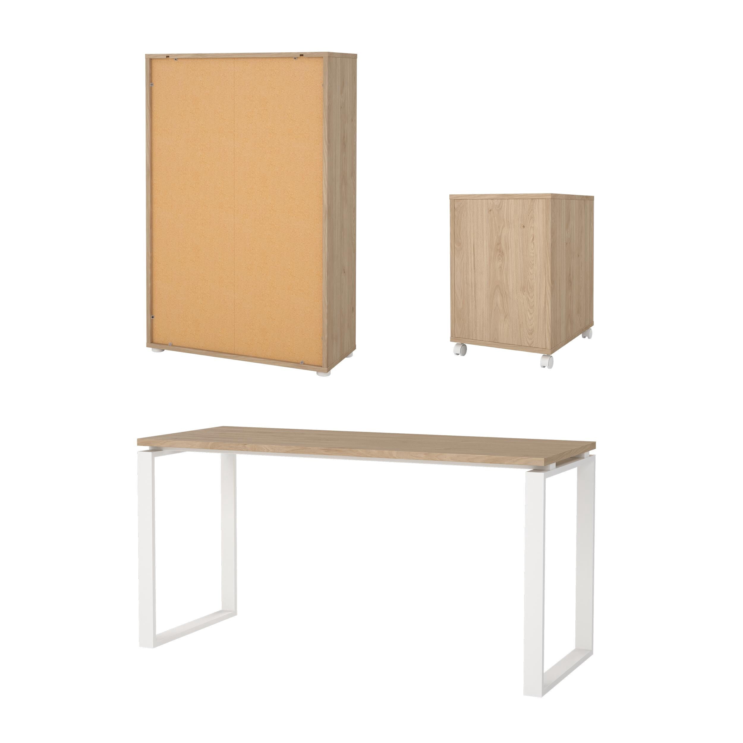 Tvilum Sign 3-Piece Home Office Set with Desk, Storage Bookcase and Mobile Storage, Jackson Hickory and White