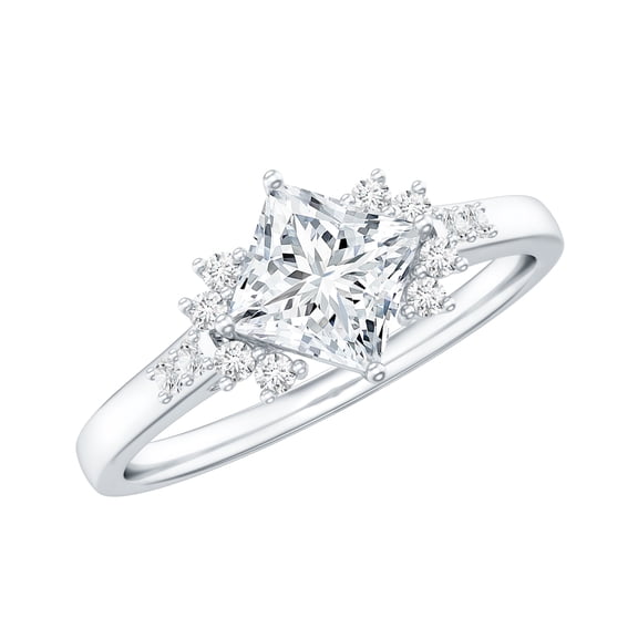 Rosec Jewels Moissanite Princess Cut Engagement Ring for Women - 5 mm - D-VS1 Quality Certified, 925 Sterling Silver, US 4.00