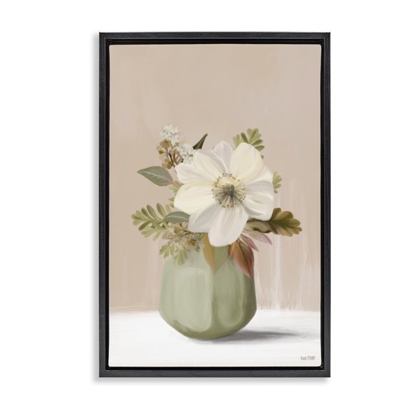Stupell Industries Peach Pink Vase Botanical & Floral Painting Black Floater Framed Art Print Wall Art, 21 x 31
