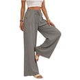 thumbnail image 4 of LEKWK Linen Pants Women High Waist Drawstring Wide Leg Pants Loose Fit Lounge Palazzo Pants with Pockets Summer Beach Travel Vacation Outfits, 4 of 8