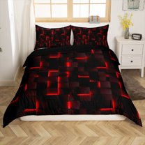 Manfei Futuristic Cubes 3 Pieces Duvet Cover Queen for Boys Girls,Minimalist Plaid Buffalo Lightweight Comforter Cover Queen,Geometric Grid Breathable Bedding Sets Queen Size(No Comforter)