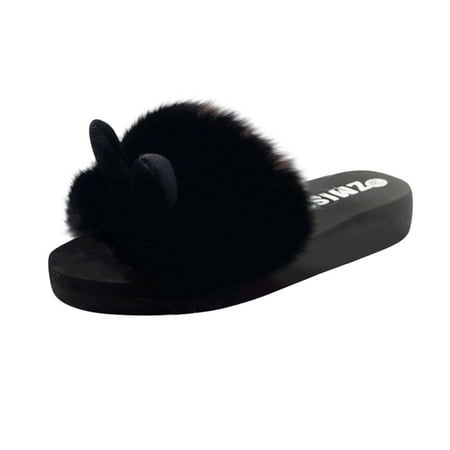 

Tangnade Ladies daily all-match casual shoes Fashion Indoor Rabbit Ear Women Slip-on Open Toe Flat Warm Winter Slipper Shoes Black 39
