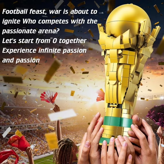 World Soccer Trophy Building Set, Football Award STEM Collection Display Model For Soccer Fans, 446 PCS